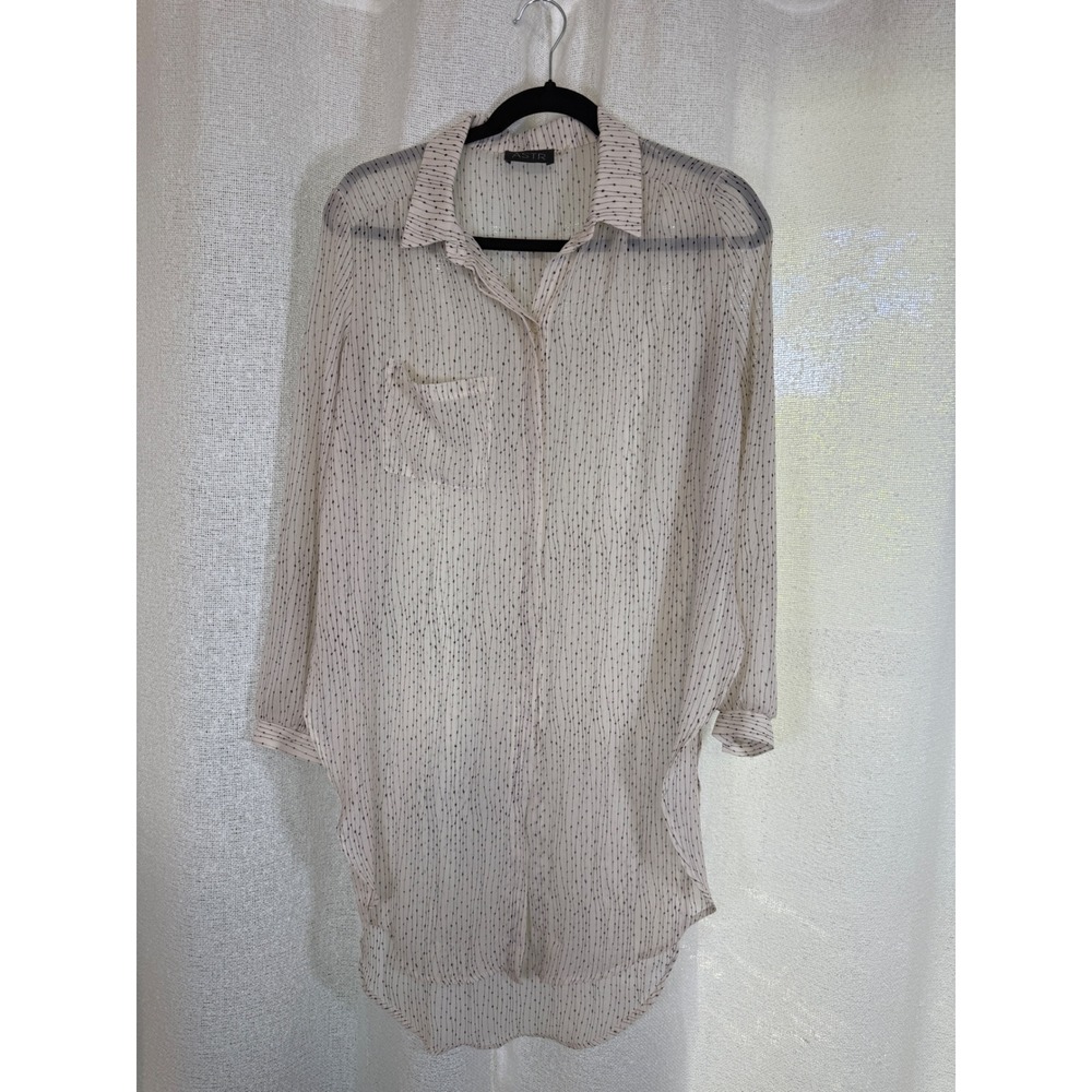 ASTR Sheer Polka Dot Stripe Button Up Blouse Ivory Black Oversized‎ Size S